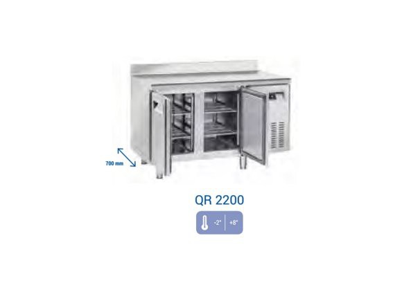 Tavolo refrigerato 2 porte QR 2200 inox, positivo - 2/+ 8°.